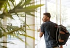 Student exiting a building